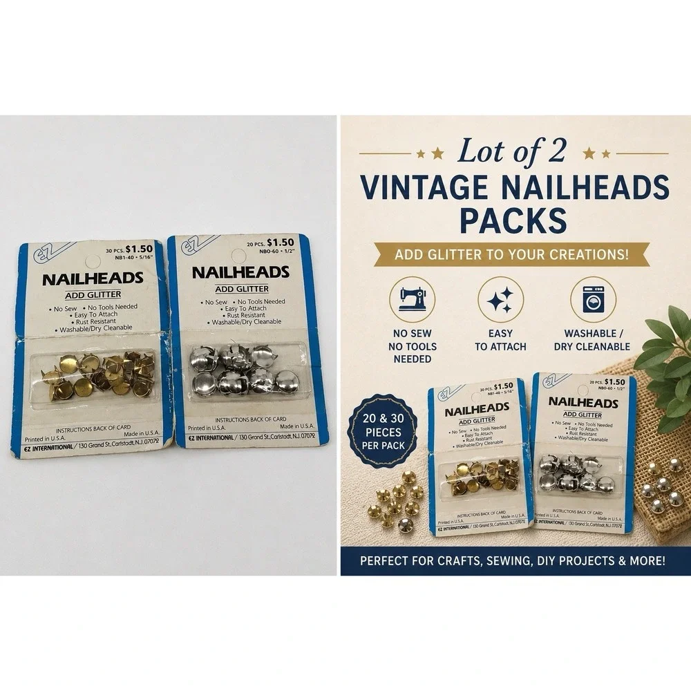 Vintage EZ International Nailheads Studs Lot Gold Silver Upholstery Craft Sewing